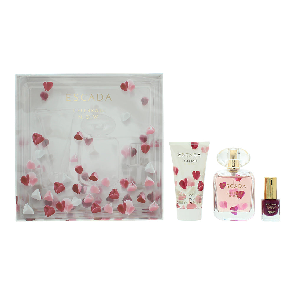 Escada Celebrate N.O.W. Eau de Parfum Gift Set (Eau de Parfum 50ml, Body Lotion 50ml, Nail Polish 4.5ml) - Glow Empire