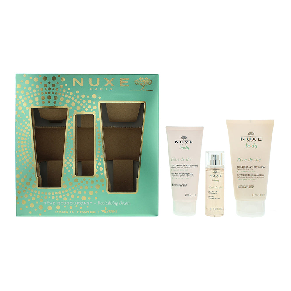 Nuxe Body Rêve de Thé Revitalising Dream Gift Set 30ml Exalting Fragrant Water + 100ml Revitalising Shower Gel + 150ml Revitalising Granular Scrub - Glow Empire