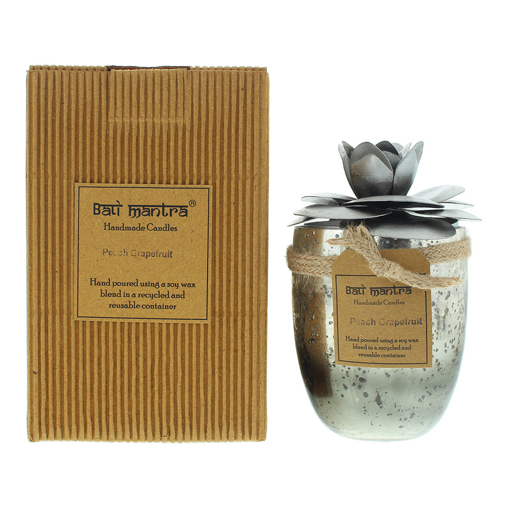Bali Mantra Camellia Glass Silver Candle 500g - Peach Grapefruit - Glow Empire