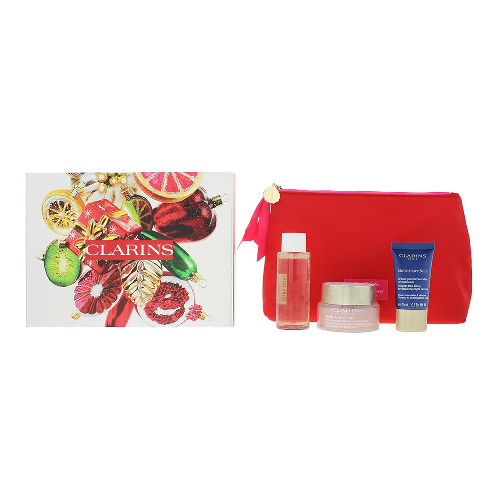 Clarins Multi-Action 3 Piece Gift Set: Day Cream 50ml - Micellar Water 50ml - Night Cream 15ml - Glow Empire