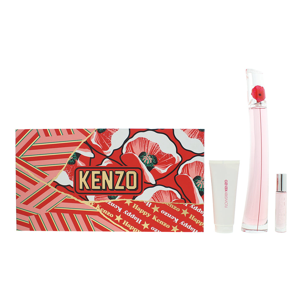 Kenzo Flower by Kenzo Poppy Bouquet Gift Set 100ml EDP + 10ml EDP + 75ml Body Lotion - Glow Empire