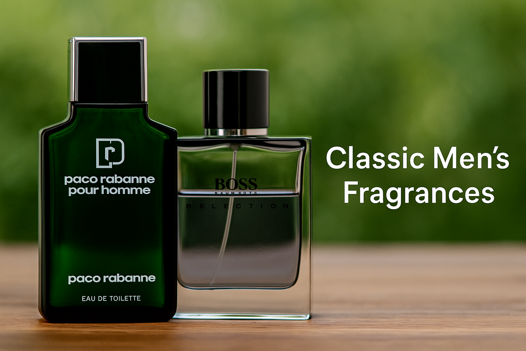 Paco Rabanne Pour Homme and Hugo Boss Selection bottles with Classic Mens Fragrances- Glow Empire