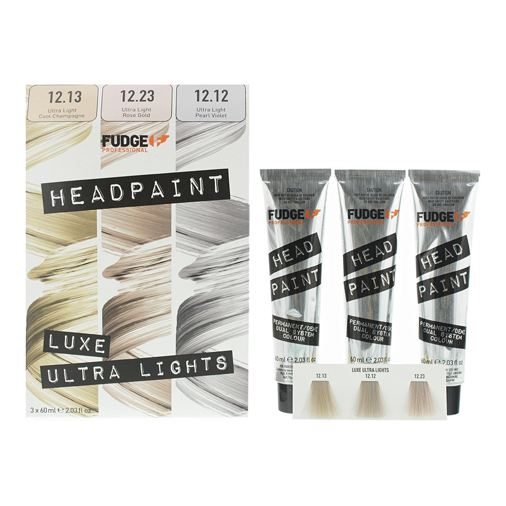 Fudge Professional Headpaint High Lift Trio Kit 60ml 12.13 Ultra Light Cool Champagne + 60ml 12.23 Ultra Light Rose Gold + 60ml 12.12 Ultra Light Pearl Violet - Glow Empire