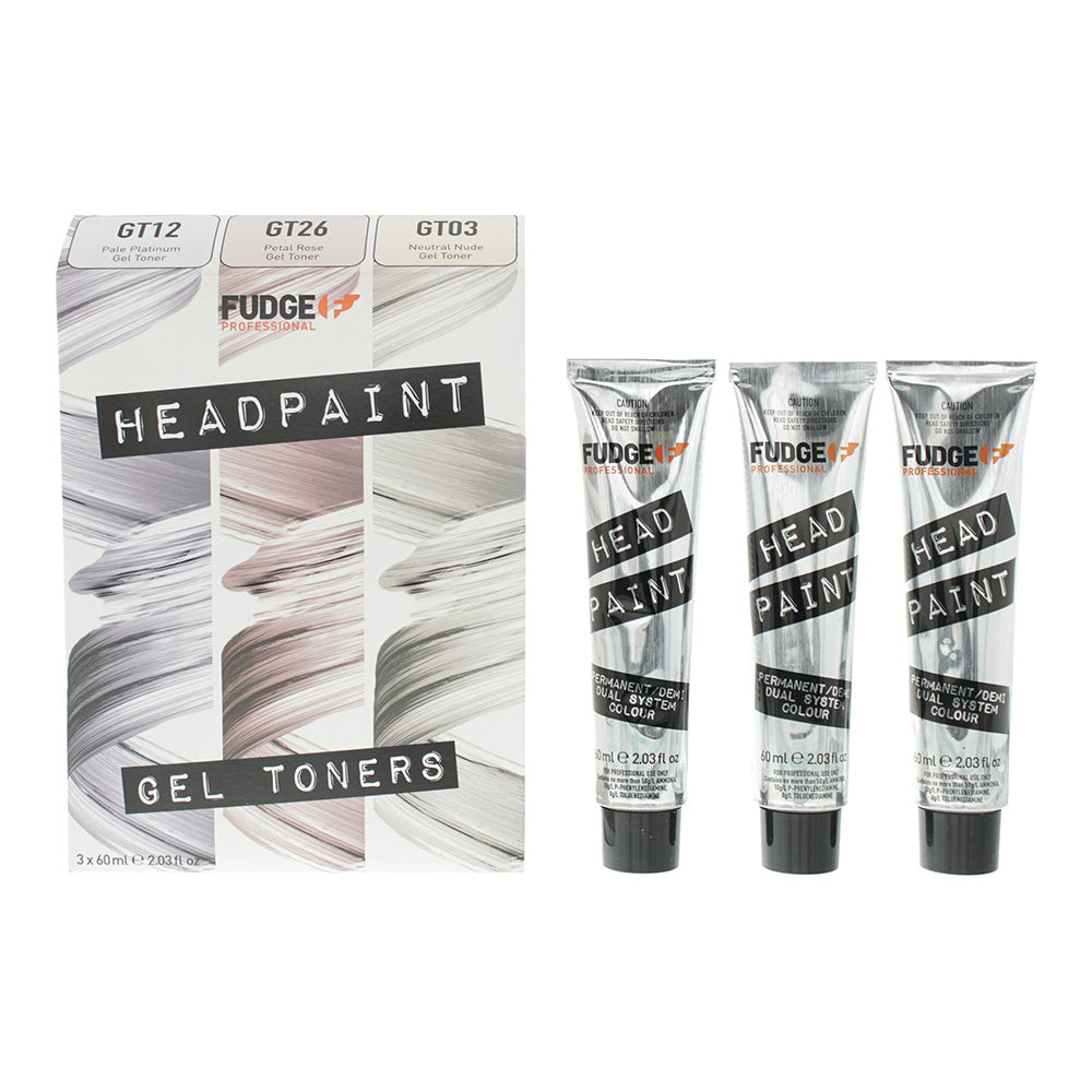 Fudge Professional Headpaint Gel Toners Trio Kit 60ml GT03 Neutral Nude Toner + 60ml GT12 Pale Platinum Toner + 60ml GT26 Petal Rose Toner - Glow Empire