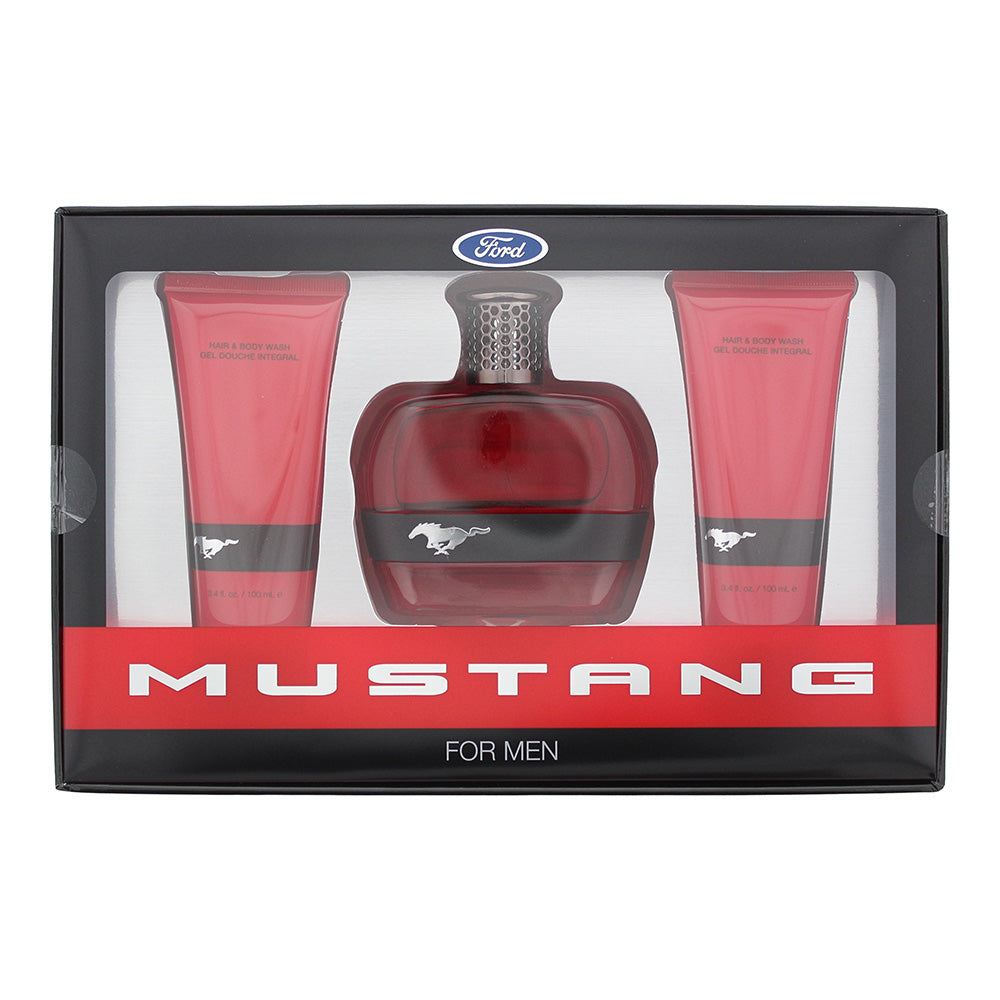 Mustang Red 3 Piece Gift Set: Eau De Toilette 100ml - Aftershave Balm 100ml - Hair & Body Wash 100ml - Glow Empire