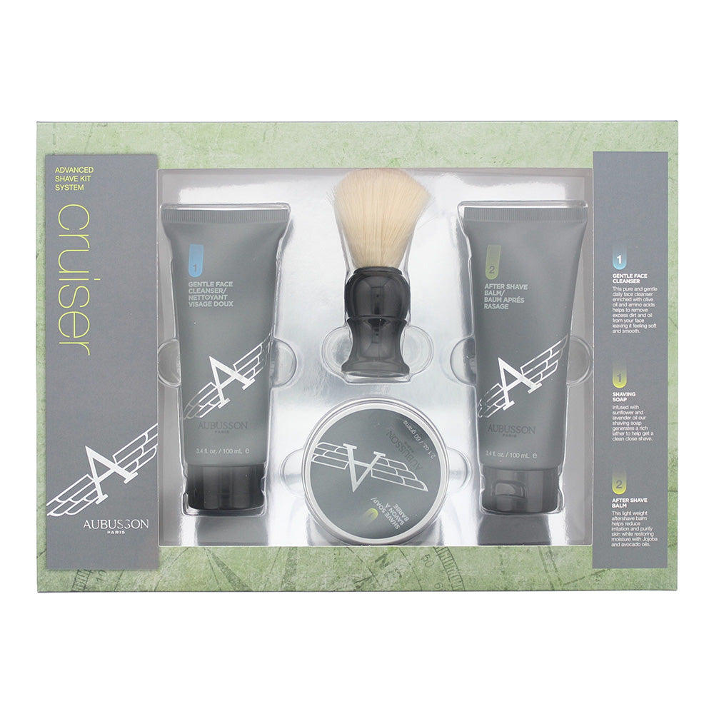 Aubusson Cruiser Grooming Gift Set 100ml Aftershave Balm + 100ml Cleanser + 60g Soap + Shaving Brush - Glow Empire