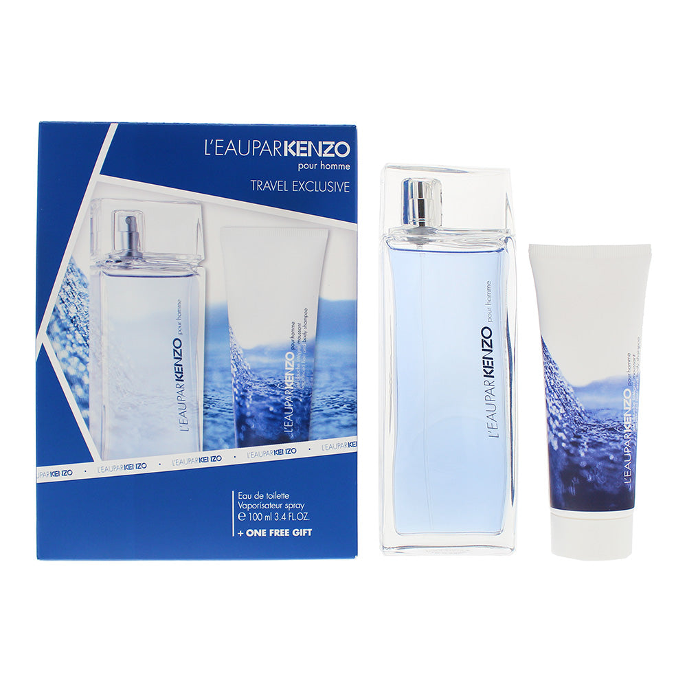 Kenzo L'Eau par Kenzo pour Homme Gift Set 100ml EDT + 75ml Hair and Body Shampoo - Glow Empire