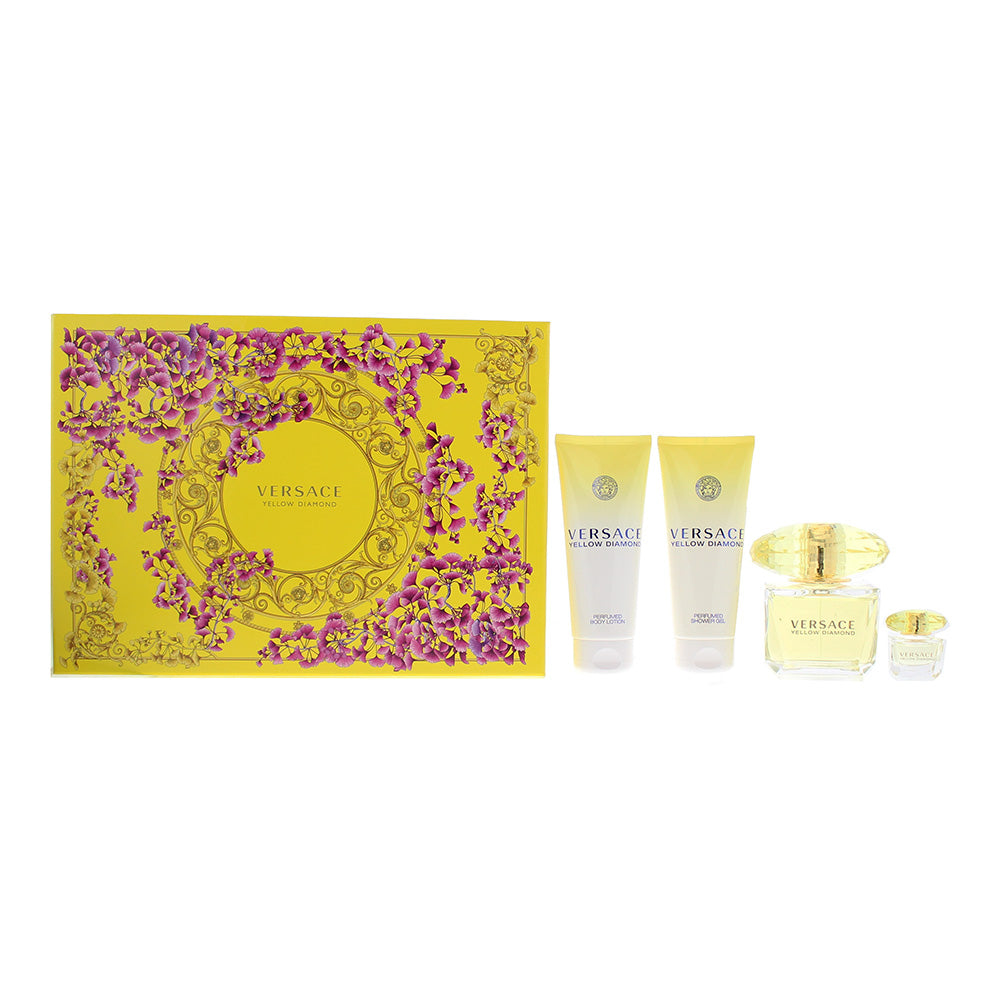 Versace Yellow Diamond 4 Piece Gift Set: Eau De Toilette 90ml - Shower Gel 100ml - Body Lotion 100ml - Eau De Toilette 5ml - Glow Empire