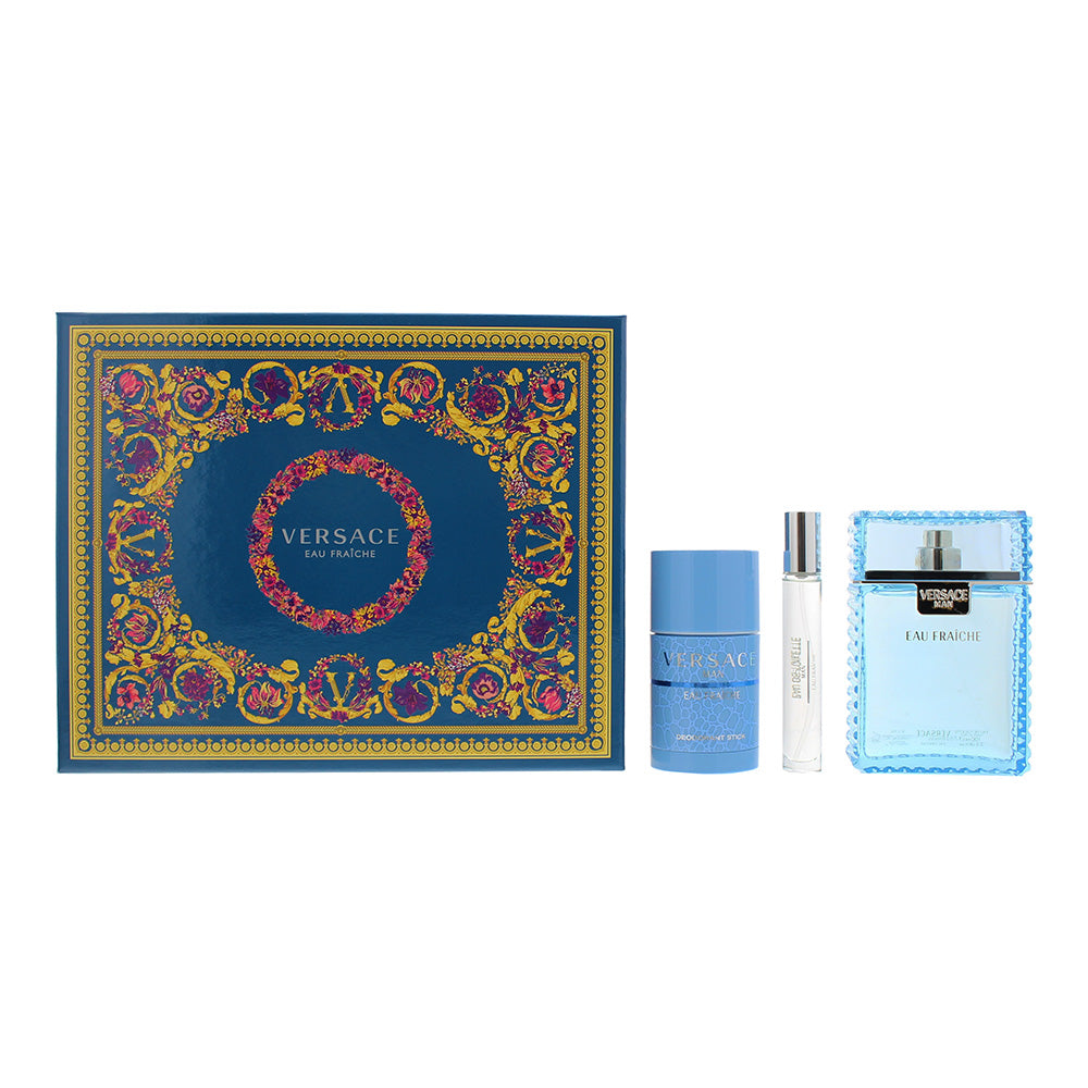 Versace Man Eau Fraiche 3 Piece Gift Set: Eau De Toilette 100ml - Deodorant Stick 75ml - Eau De Toilette 10ml - Glow Empire