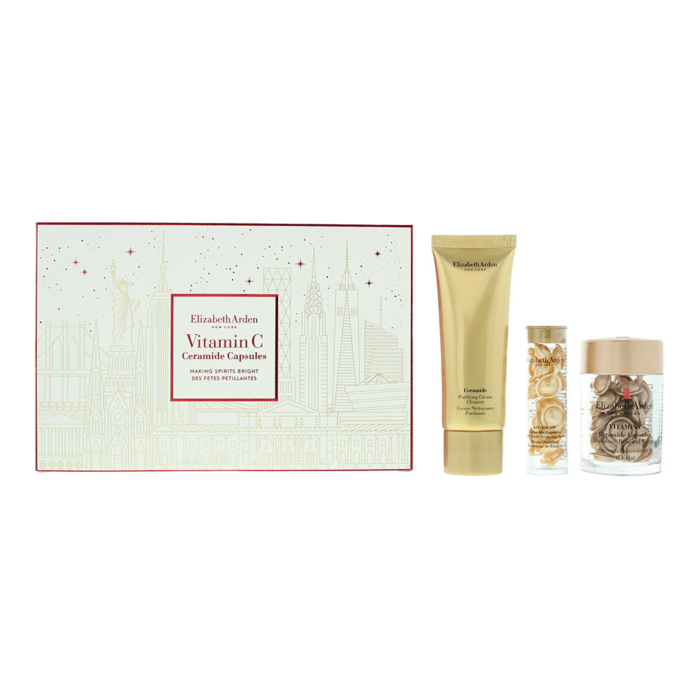 Elizabeth Arden Vitamin C 3-Piece Gift Set (Ceramide Radiance Renewal Serum Capsules 30pcs, Ceramide Daily Youth Restoring Serum Capsules 14pcs, Ceramide Cream Cleanser 50ml) - Glow Empire