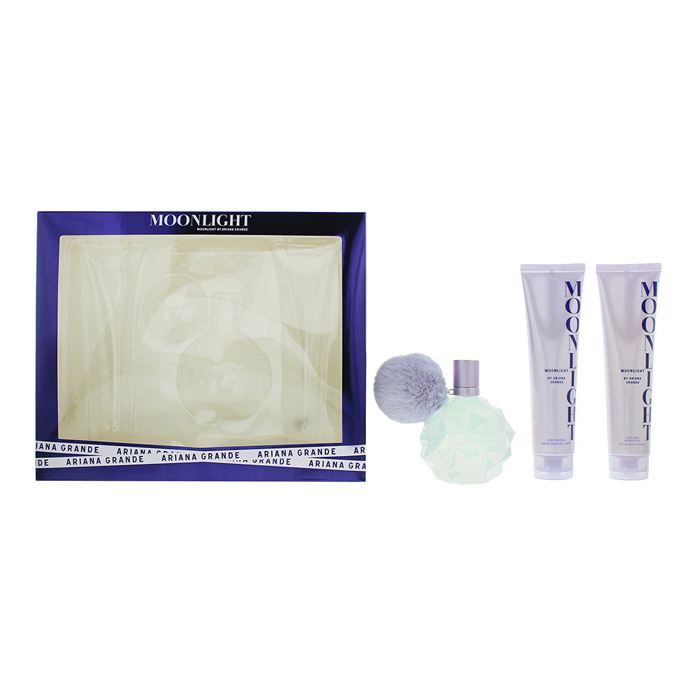Ariana Grande Moonlight 3 Piece Gift Set: Eau De Parfum 100ml - Body Souffle 100ml - Bath & Shower Gel 100ml - Glow Empire