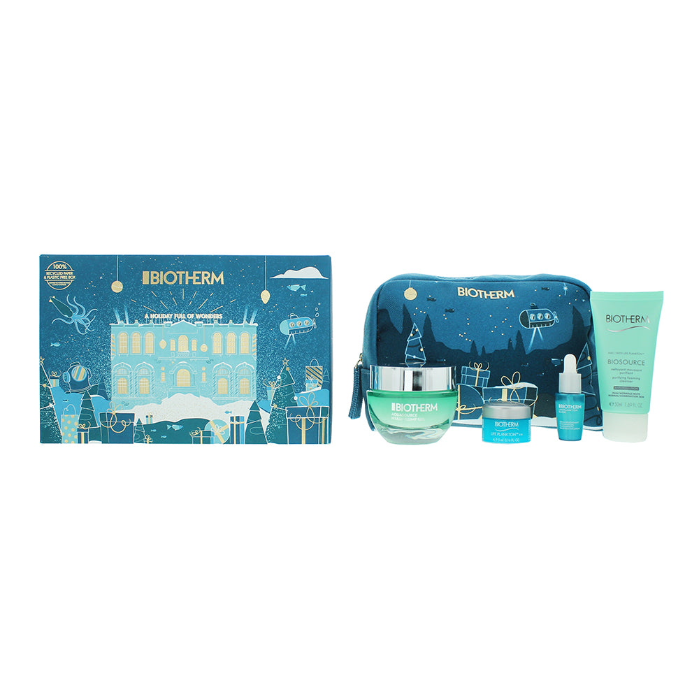 Biotherm Aquasource Gift Set 50ml Hyalu Plump Gel + 7ml Life Plankton Elixir + 50ml Biosource Purifying Foaming Cleanser+ 5ml Life Plankton Eye Cream + Pouch - Glow Empire