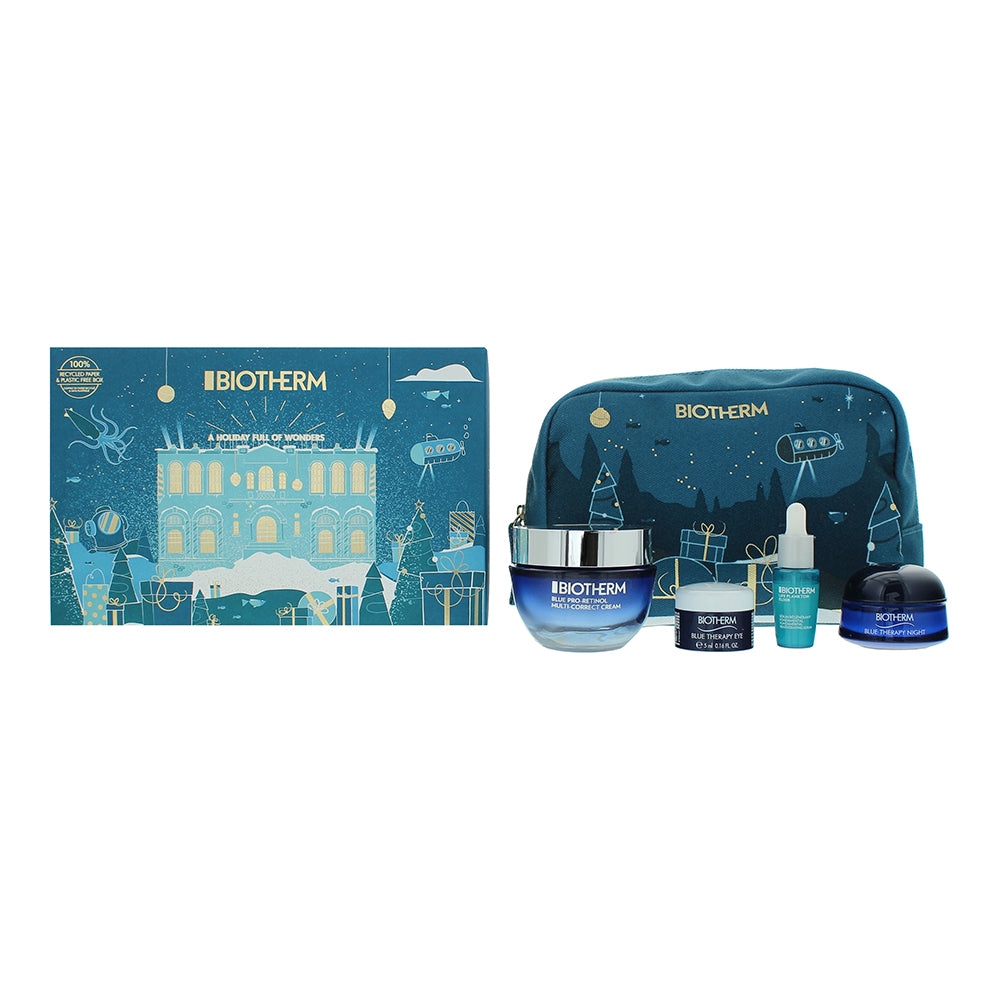 Biotherm Blue Therapy Gift Set 50ml Pro-Retinol Cream + 7ml Plankton Elixir Serum + 5ml Eye Cream + 15ml Night Cream + Pouch - Glow Empire