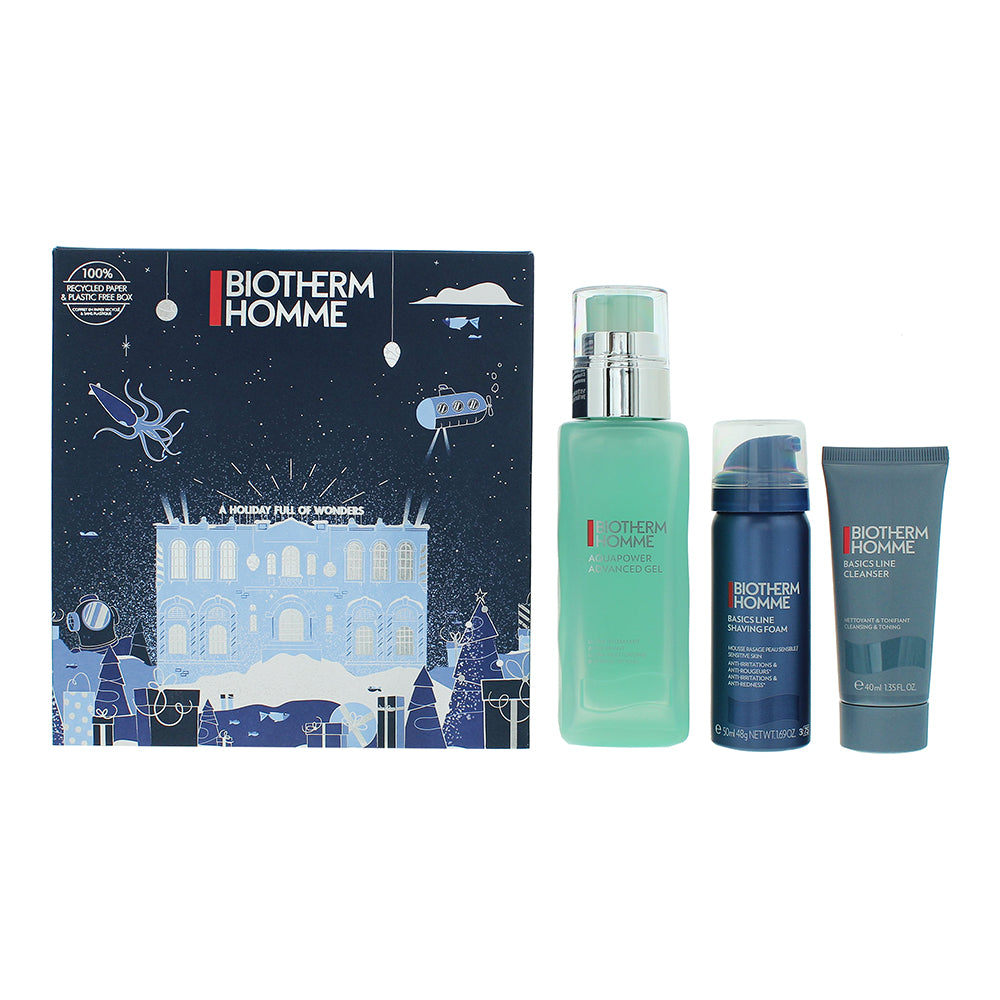 Biotherm Homme Aqua Power 3-Piece Gift Set (Cleansing Gel 40ml, Shaving Foam 50ml, Ultra Moisturising Strengthening Gel 75ml) - Glow Empire