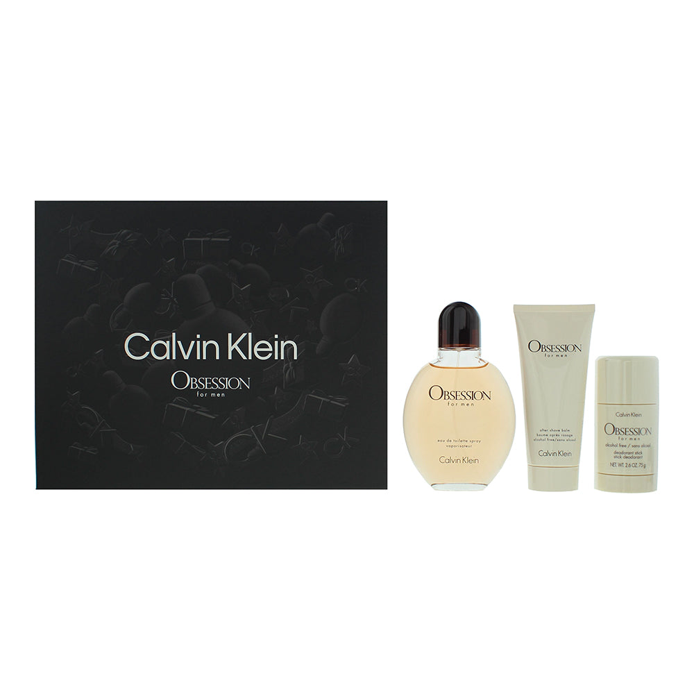 Calvin Klein Obsession for Men 3-Piece Gift Set (Eau de Toilette 125ml, Aftershave Balm 75ml, Deodorant Stick 75g) - Glow Empire