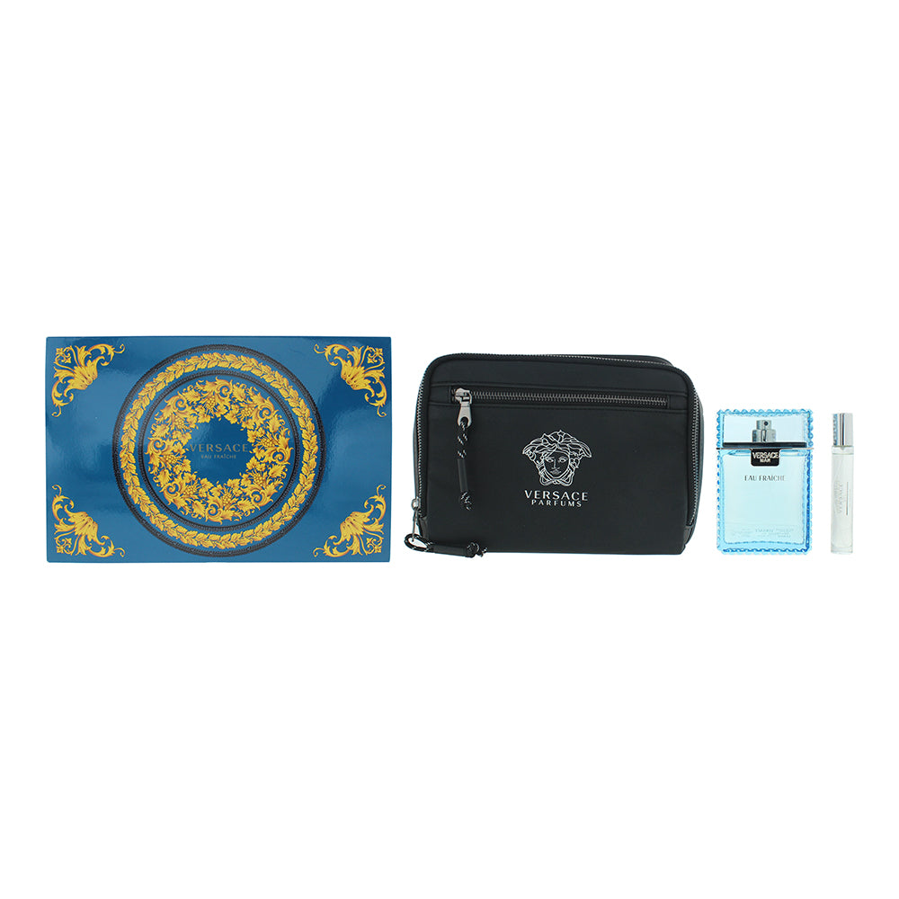 Versace Man Eau Fraiche 3 Piece Gift Set: Eau de Toilette 100ml - Eau de Toilette 10ml - Bag - Glow Empire