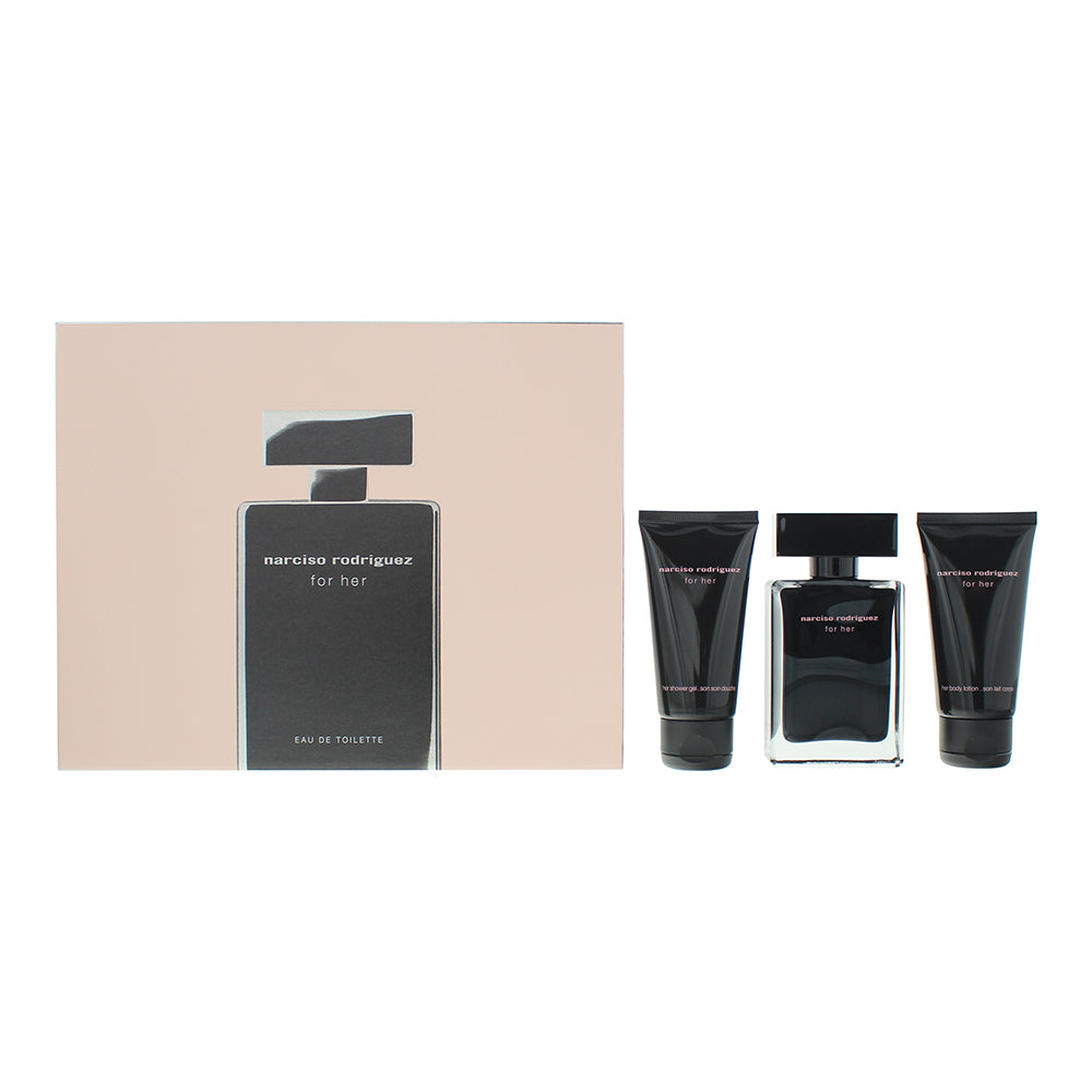 Narciso Rodriguez For Her 3 Piece Gift Set: Eau de Toilette 50ml - Body Lotion 50ml - Shower Gel 50ml - Glow Empire