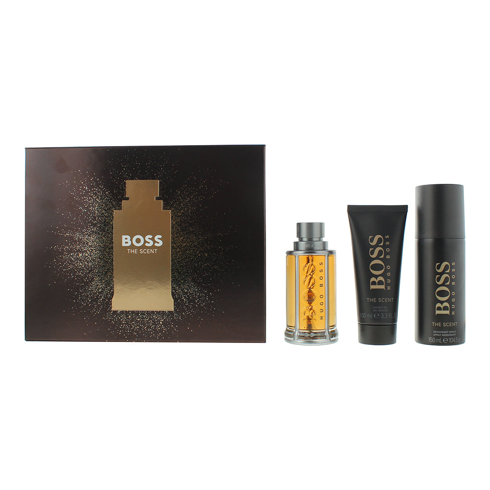Hugo Boss The Scent 3 Piece Gift Set: Eau de Toilette 100ml - Shower Gel 100ml - Deodorant Spray 150ml - Glow Empire