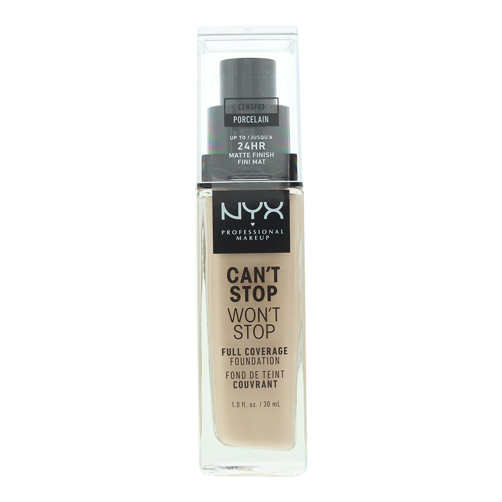 NYX Can't Stop Won't Stop Full Coverage 24H Foundation 30ml - Porcelain - Glow Empire
