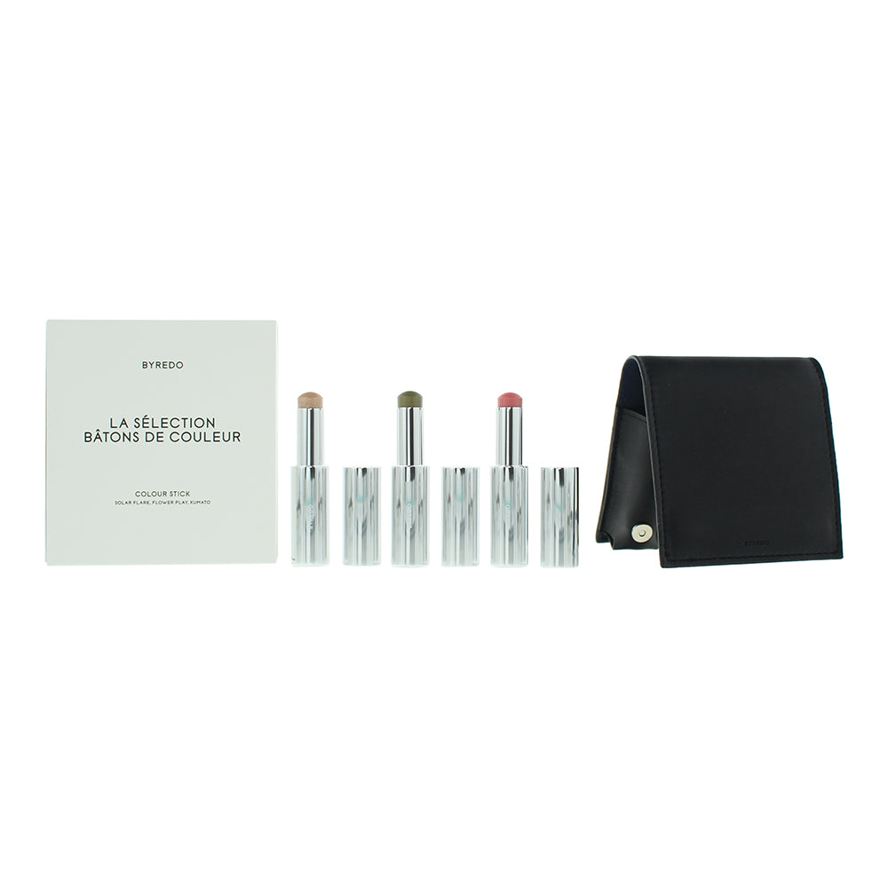 Byredo Dark Blue Colour Stick Gift Set 3g Solar Flare + 3g Flower Play + 3g Kumato + Leather Pouch - Glow Empire
