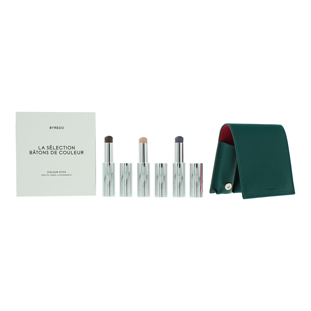 Byredo Dark Deep Teal Colour Stick Gift Set 3g Solar Flare + 3g Flower Play + 3g Kumato + Leather Pouch - Glow Empire