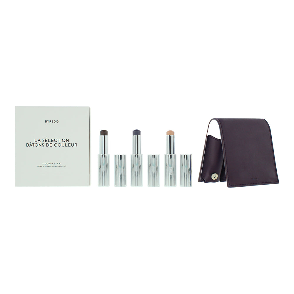 Byredo Dark Plum Colour Stick Gift Set 3g Solar Flare + 3g Flower Play + 3g Kumato + Leather Pouch - Glow Empire