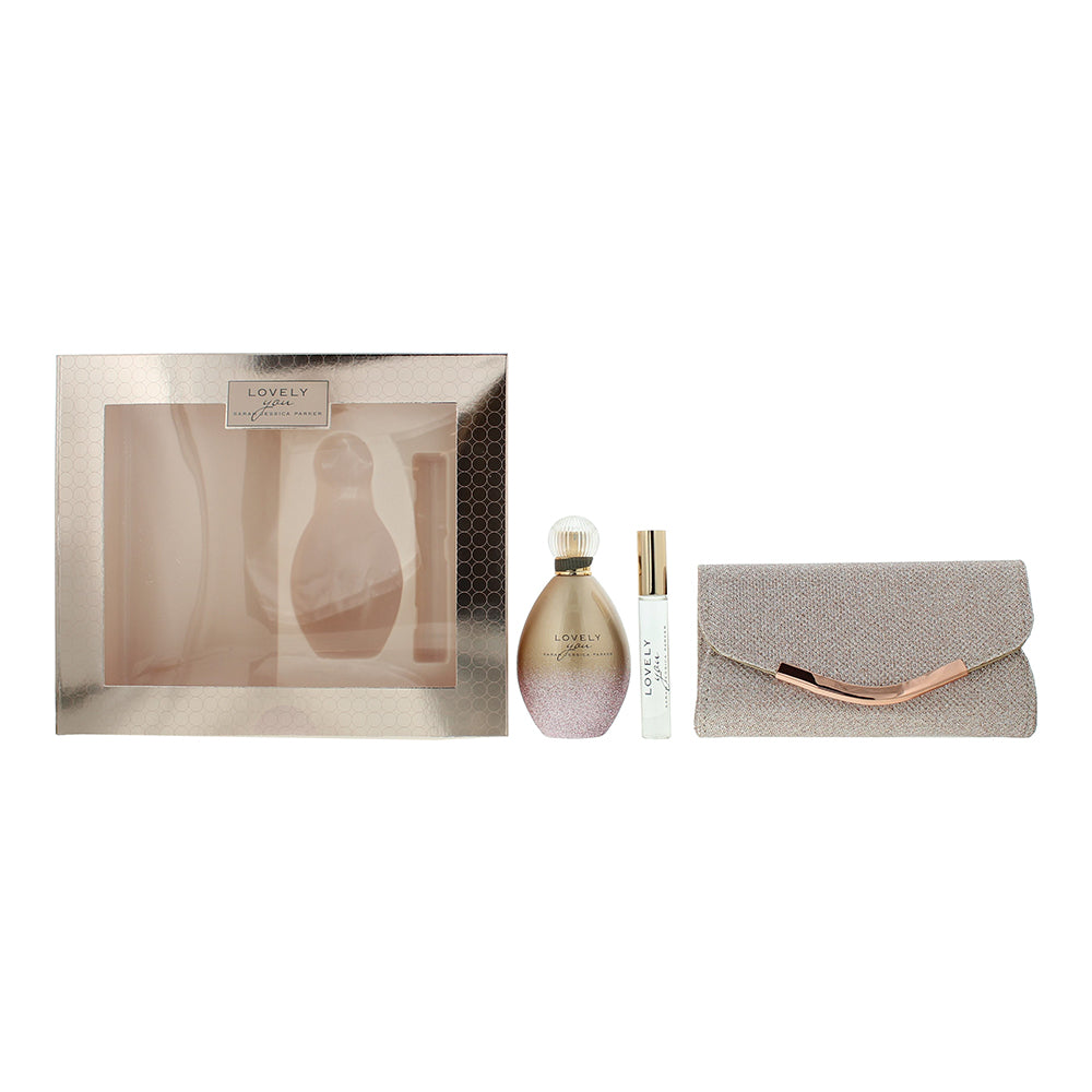 Sarah Jessica Parker Lovely You 3-Piece Gift Set Eau de Parfum 100ml, Eau de Parfum 10ml, Rose Clutch - Glow Empire