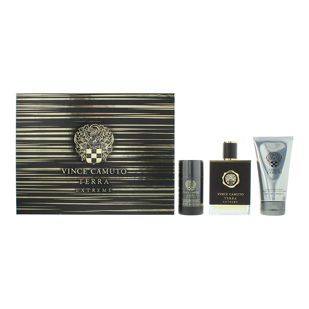 Vince Camuto Terra Extreme Gift Set 100ml EDP + 150ml Shower Gel + 75ml Deodorant Stick - Glow Empire
