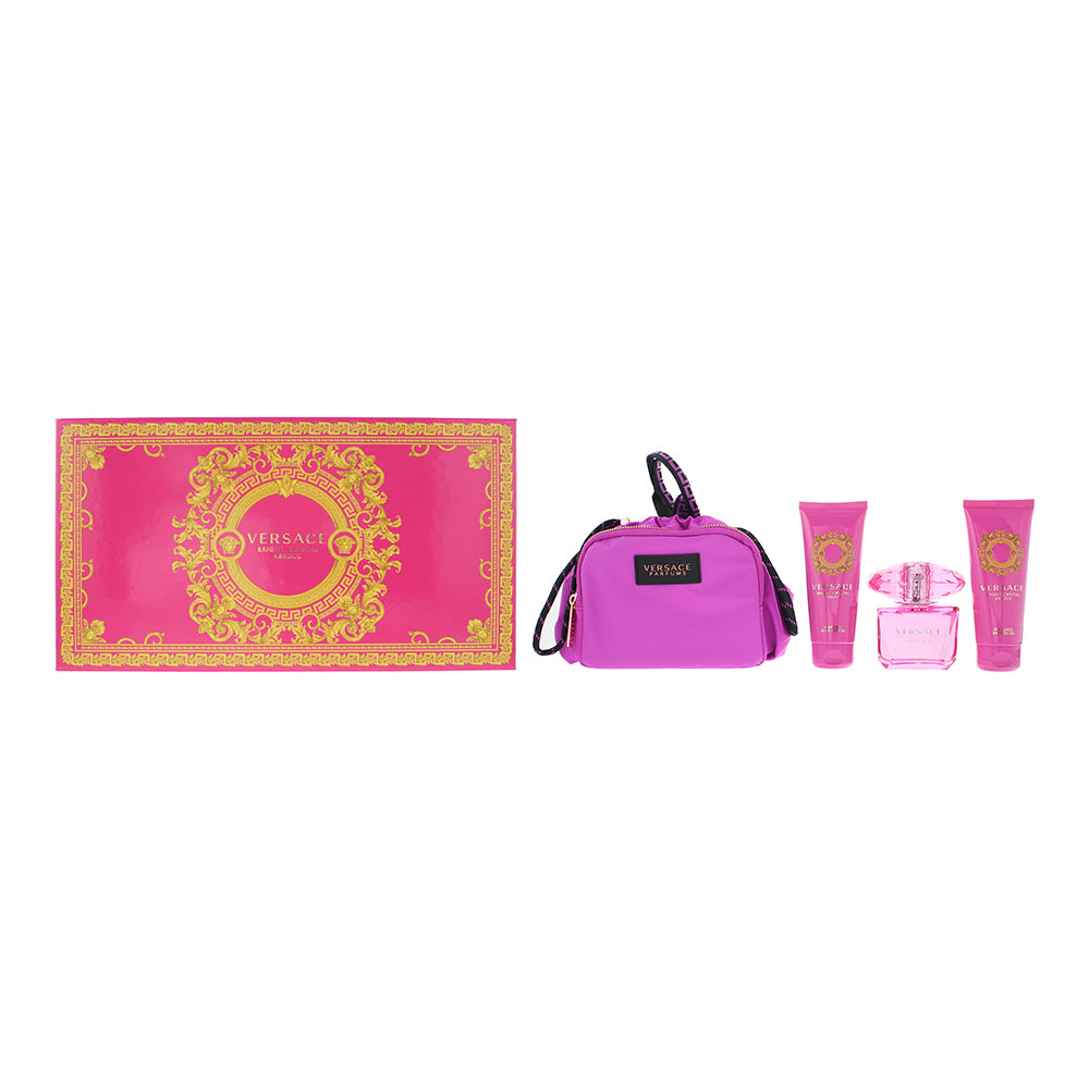 Versace Bright Crystal Absolu 4 Piece Gift Set: Eau De Parfum 90ml - Shower Gel 100ml - Body Lotion 100ml - Pouch - Glow Empire