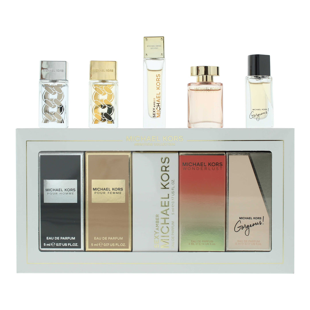 Michael Kors Fragrance Gift Set 5ml Gorgeous! EDP + 4ml Wonderlust EDP + 5ml Sexy Amber EDP + 5ml Pour Femme EDP + 5ml Pour Homme EDP - Glow Empire