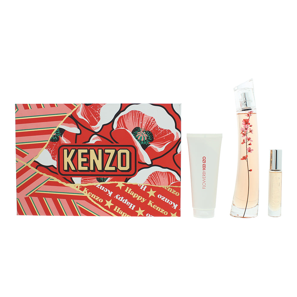 Kenzo Flower Ikebana Sakura Eau de Parfum 3 Piece Gift Set: Eau de Parfum 75ml - Eau de Parfum 10ml - Body Lotion 75ml - Glow Empire