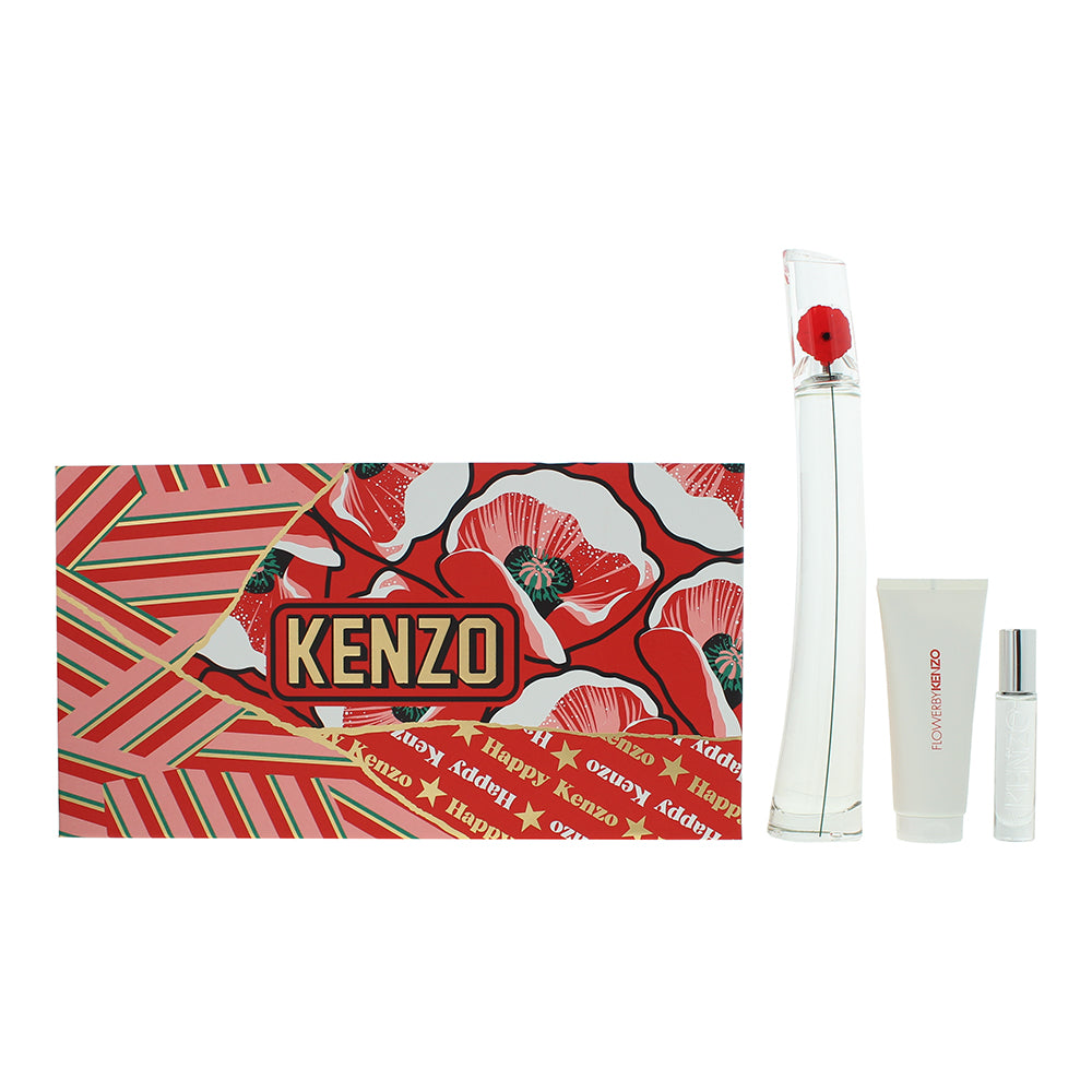 Kenzo Flower 3 Piece Gift Set: Eau de Parfum 100ml - Eau de Parfum 10ml - Body Lotion 75ml - Glow Empire
