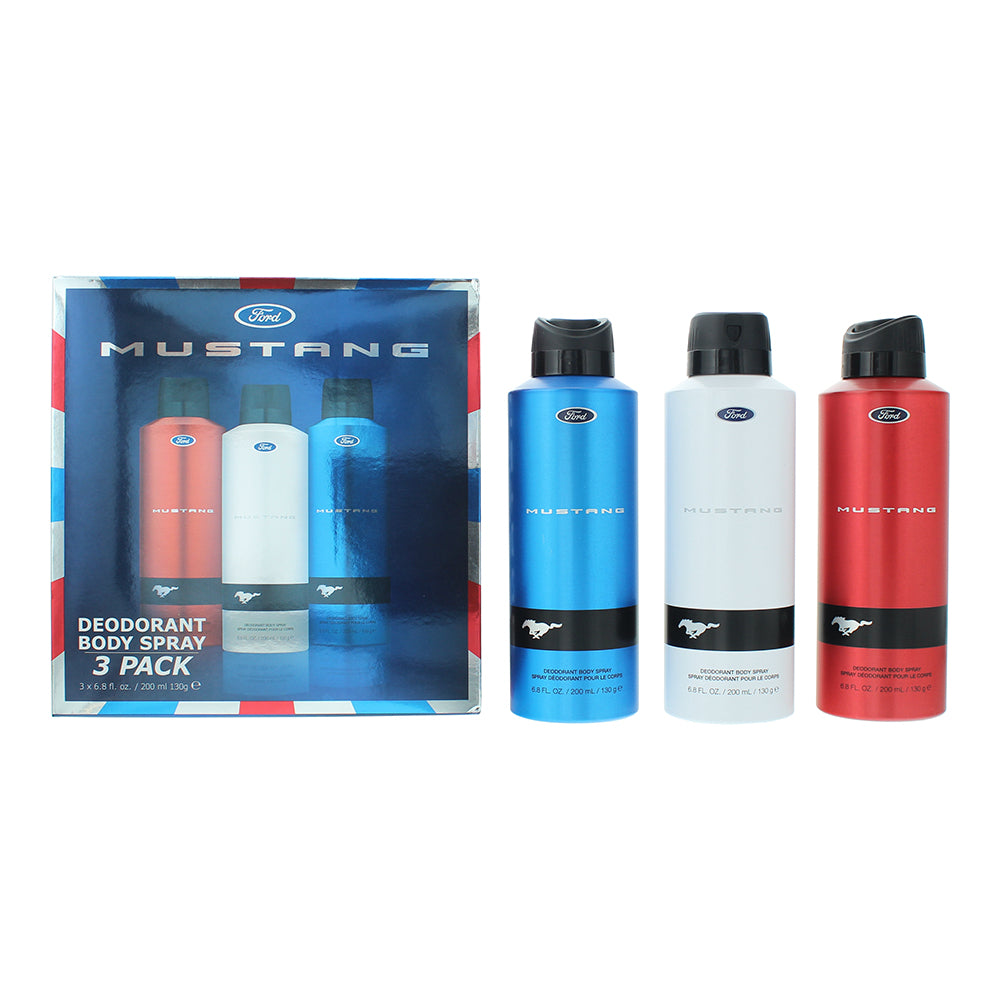 Mustang Ford Deodorant Gift Set 200ml Red + 200ml White + 200ml Blue - Glow Empire
