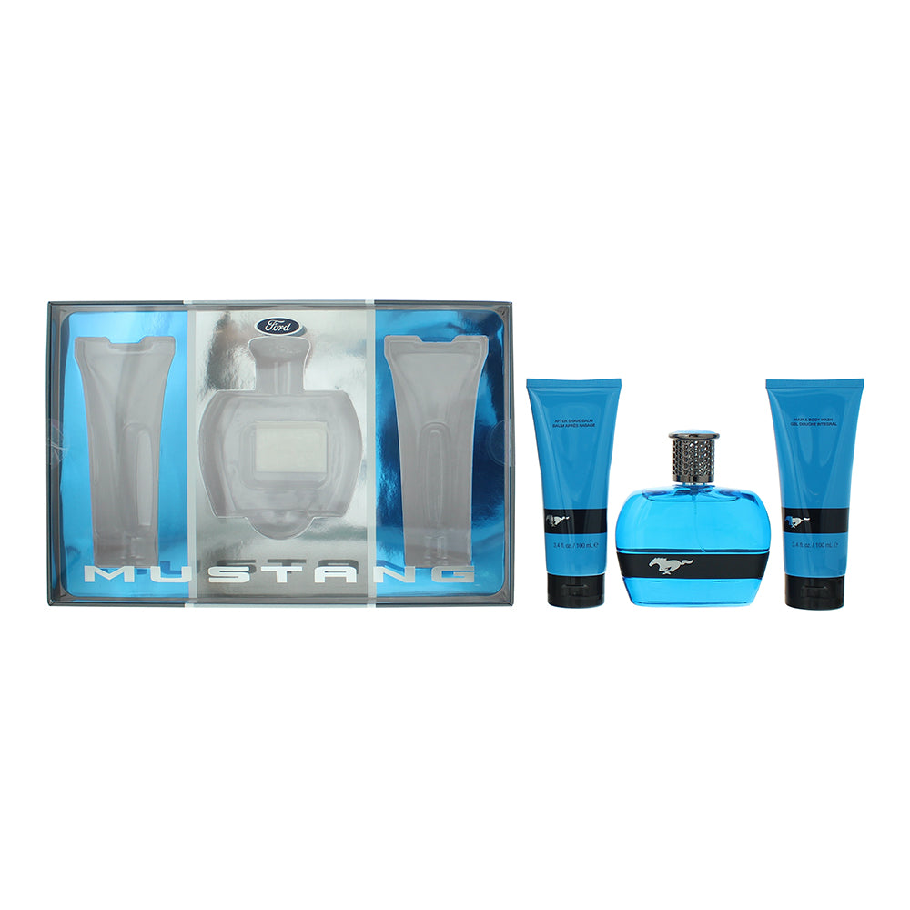 Mustang Blue 3 Piece Gift Set: Eau de Toilette 100ml - Aftershave Balm 100ml - Hair & Body Wash 100ml - Glow Empire