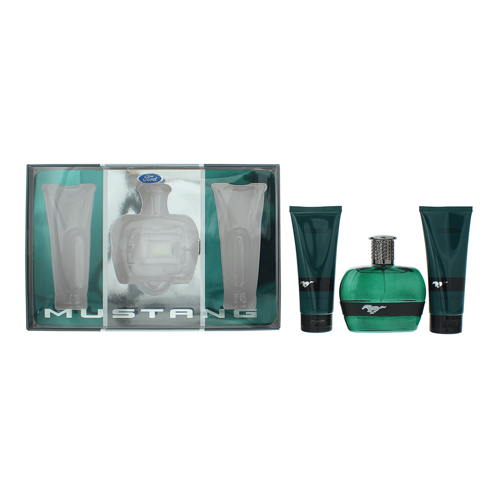 Mustang Green Gift Set 100ml EDT + 100ml Aftershave Balm + 100ml Body Wash - Glow Empire