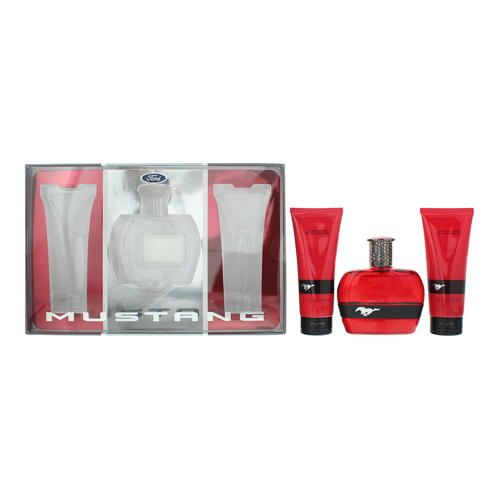Mustang Red Gift Set 100ml EDT + 100ml Aftershave Balm + 100ml Body Wash - Glow Empire