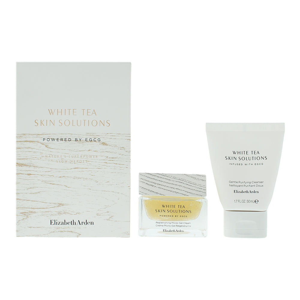 Elizabeth Arden White Tea Skin Solutions Gift Set 50ml Replenishing Micro Gel-Cream + 50ml Gentle Purifying Cleanser - Glow Empire