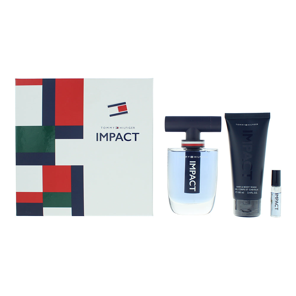 Tommy Hilfiger Impact 3 Piece Gift Set: Eau de Toilette 100ml - Eau de Toilette 4ml - Body Wash 100ml - Glow Empire