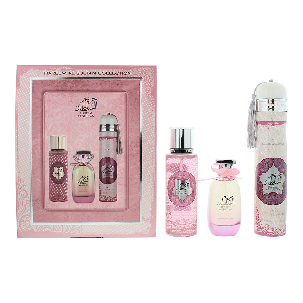 Ard Al Zaafaran Hareem Al Sultan Gift Set 100ml EDP + 250ml Body Mist + 300ml Air Freshener - Glow Empire
