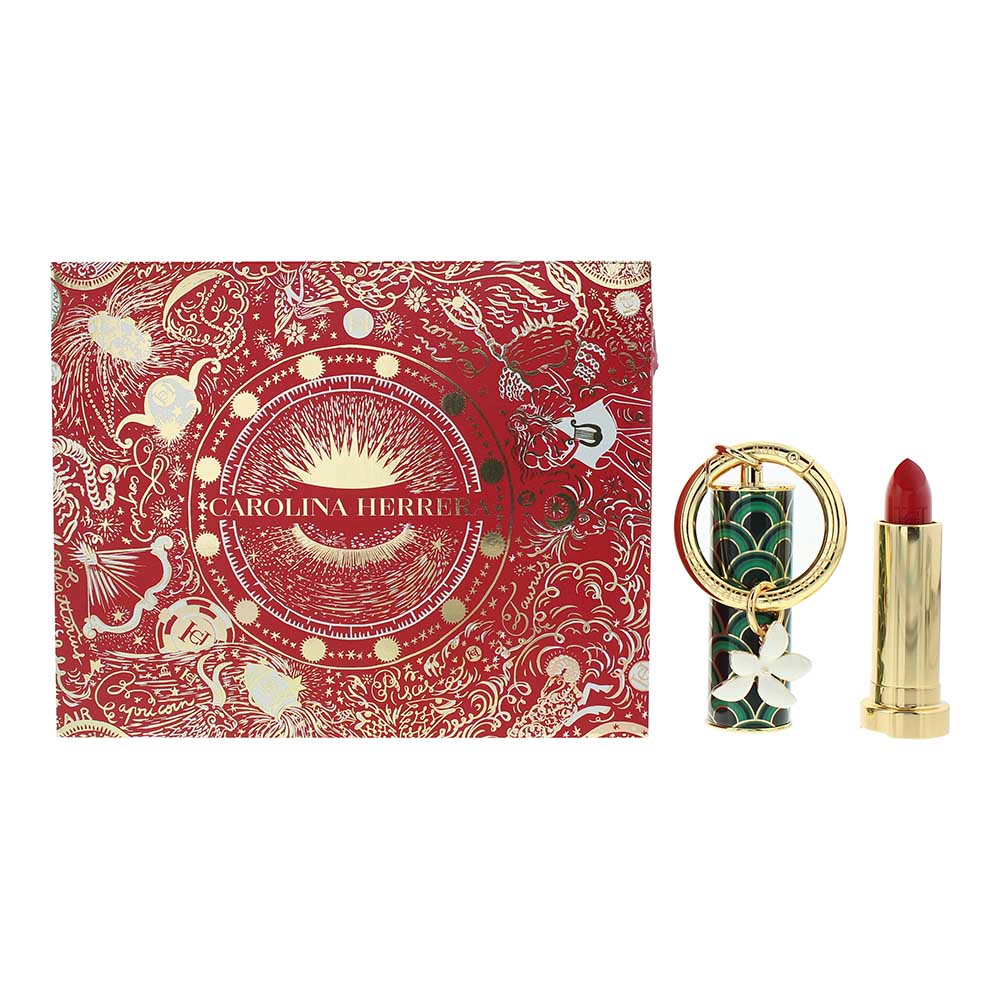 Carolina Herrera Fabulous Kiss Satin Lipstick Gift Set 310 Red Carolina Lipstick + Green Waves Lipstick Cap - Glow Empire