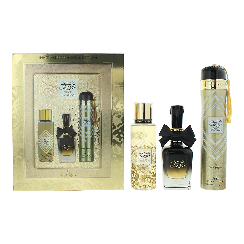 Ard Al Zaafaran Bint Hooran Gift Set 100ml EDP + 250ml Body Mist + 300ml Air Freshener - Glow Empire