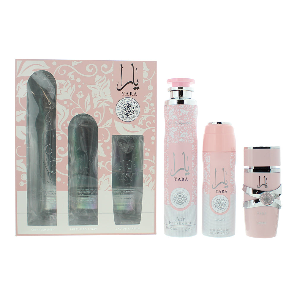Lattafa Perfumes Yara Gift Set 100ml EDP + 300ml Air Freshener + 200ml Perfumed Spray - Glow Empire