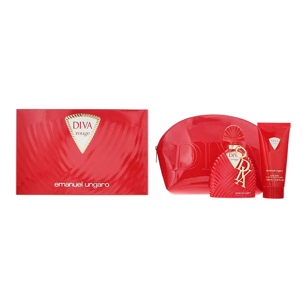 Emanuel Ungaro Diva Rouge Gift Set: EDP 100ml - Body Lotion 100ml - Pouch - Glow Empire