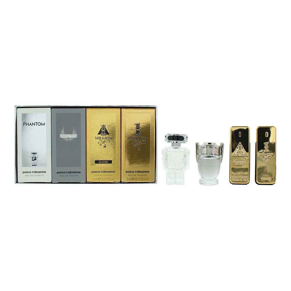 Paco Rabanne Miniatures For Him Gift Set 5ml 1 Million EDT + 5ml 1 Million Elixir EDP + 5ml Invictus EDT + 5ml Phantom EDT - Glow Empire