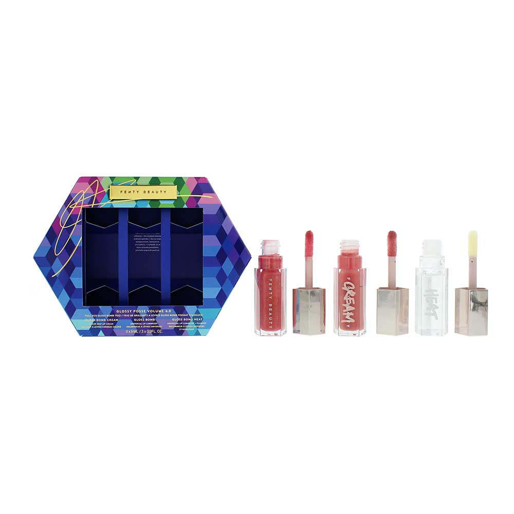 Fenty Beauty Glossy Posse Volume 6.0 Trio 9ml Gloss Bomb Cream + 9ml Gloss Bomb + 9ml Gloss Bomb Heat - Glow Empire