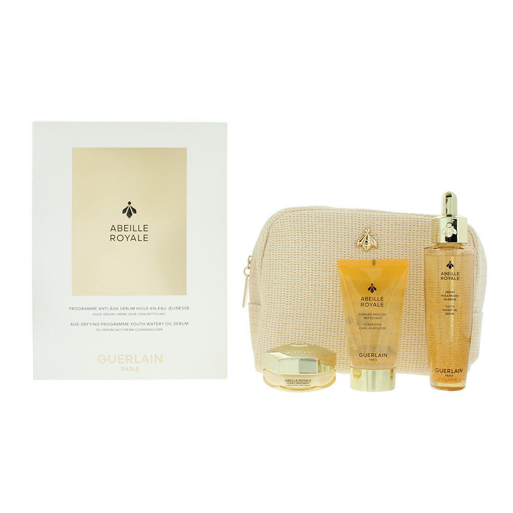 Guerlain Abeille Royale Gift Set: Watery Oil Serum 50ml - Day Cream 15ml - Cleansing Mousse 40ml - Glow Empire