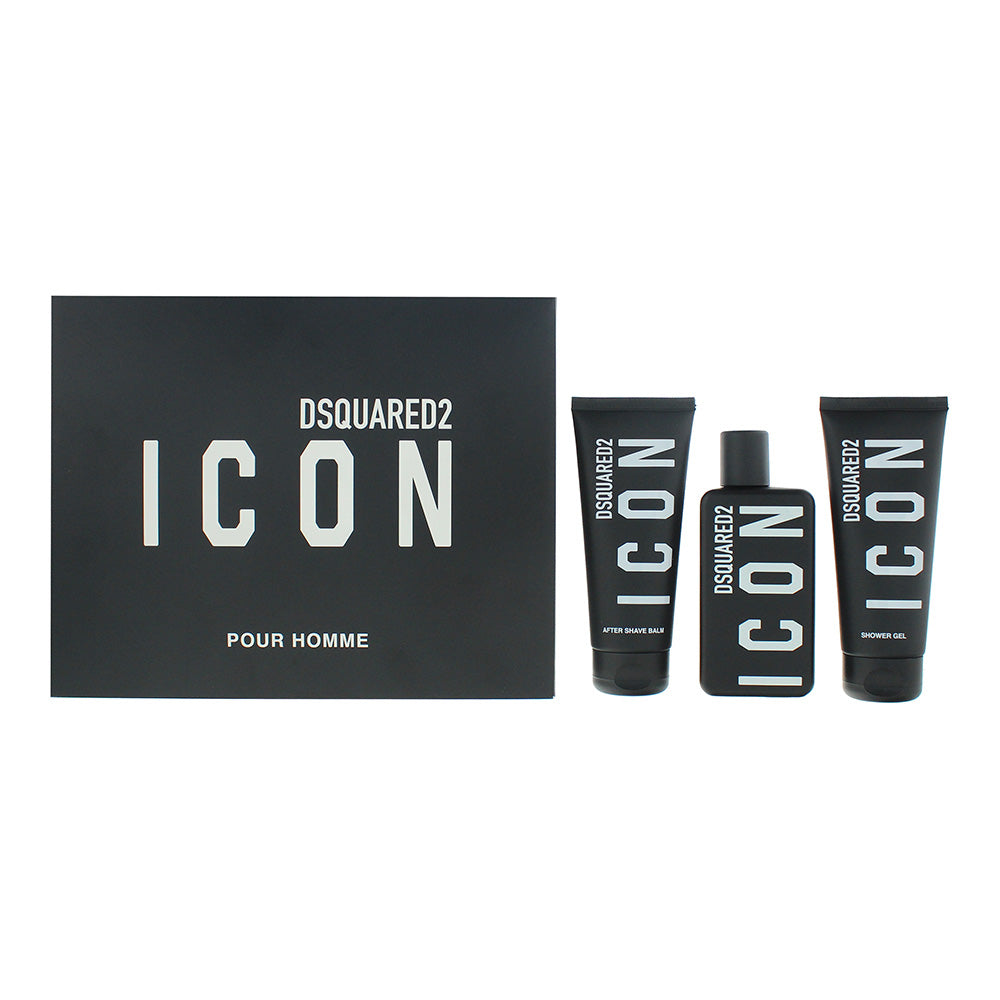 DSquared² Icon Pour Homme  Gift Set 100ml EDP + 100ml Shower Gel + 100ml Aftershave Balm - Glow Empire