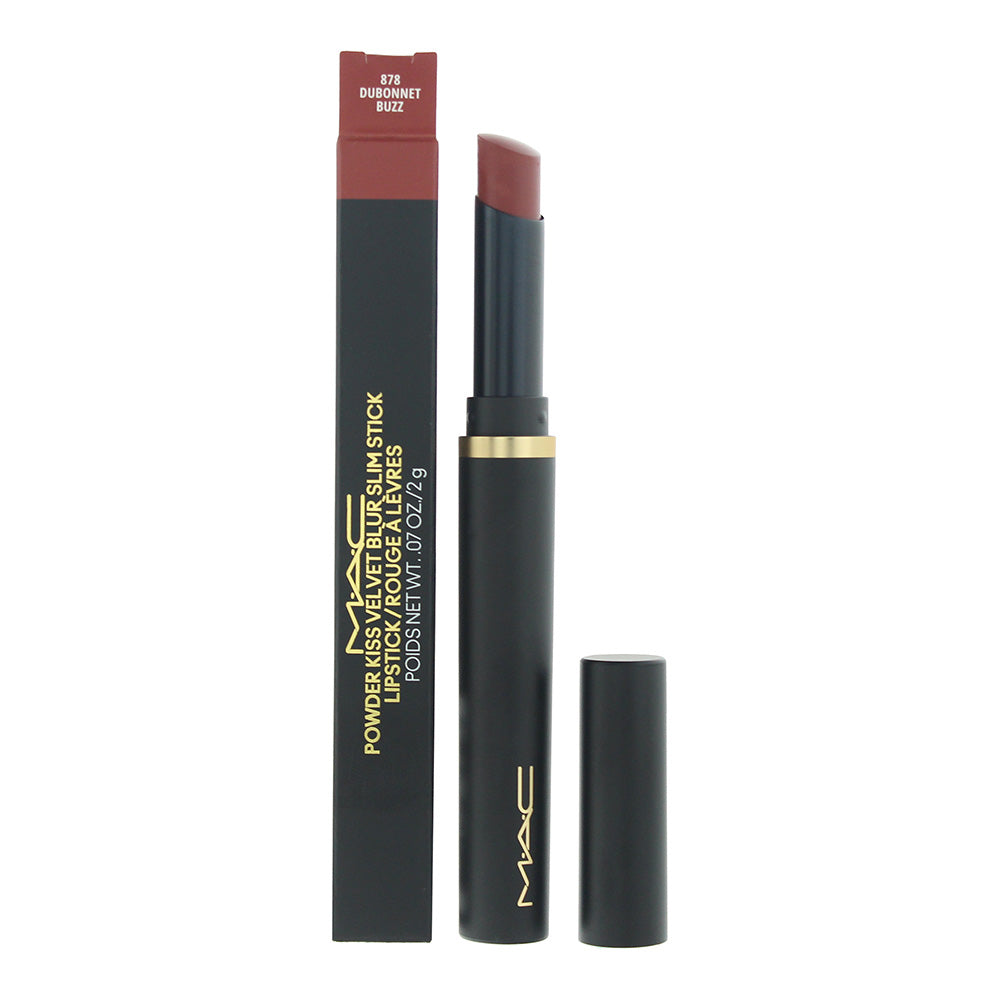 MAC Powder Kiss Velvet Blur Slim Lipstick 2g - 878 Dubonnet Buzz - Glow Empire