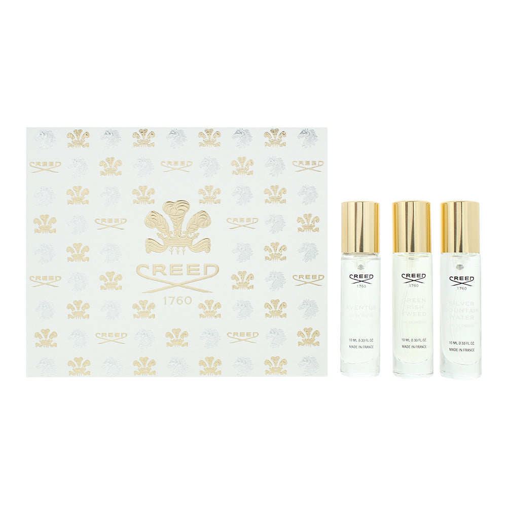 Creed Men Gift Set 10ml Aventus EDP + 10ml Green Irish Tweed EDP + 10ml Silver Mountain Water EDP - Glow Empire