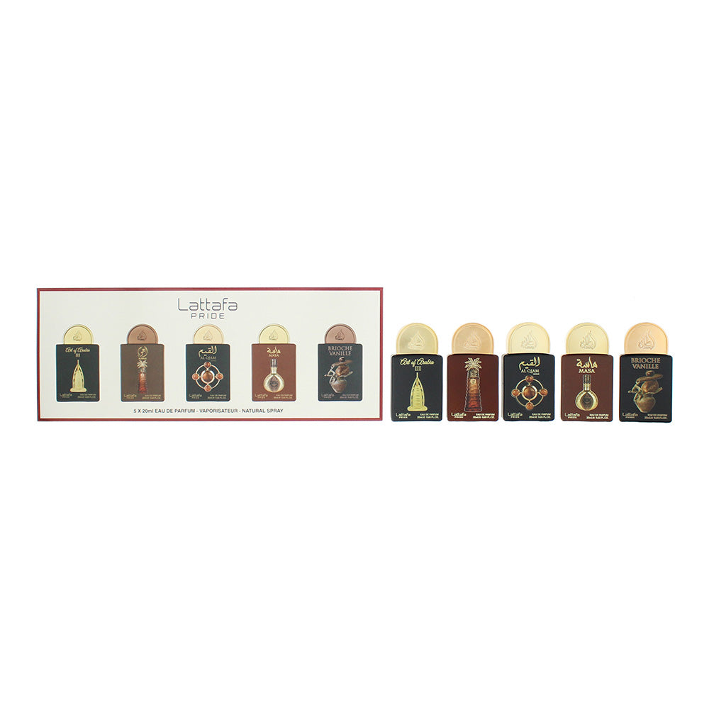 Lattafa Pride Gift Set Collection No.4 - 5 x 20ml (This set contains: 
Art of Arabia III 
Ajwaa
Al Qiam Gold
Masa
Brioche Vanille)  - Glow Empire